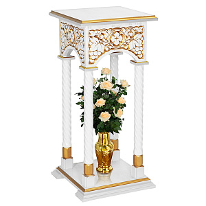 Подставка церковная "Суздальская", белая с золотом (патина), колонны, резьба, 46х46х100 см (ясень)