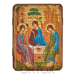 Икона Троицы Ветхозаветной, под старину №1 (7х9 см)