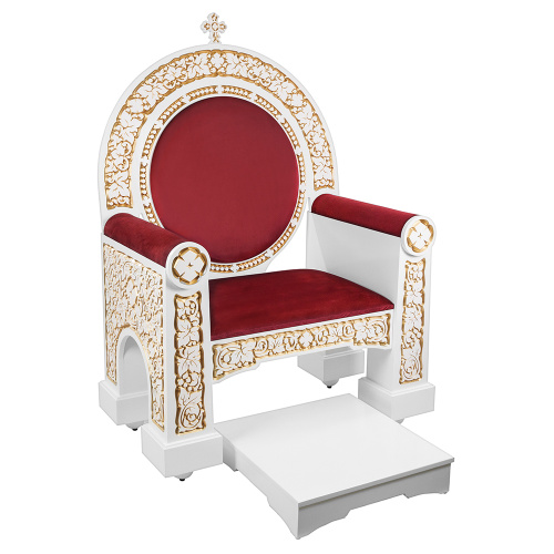 Архиерейский трон "Владимирский" белый с золотом (патина), 104х70х149 см фото 4