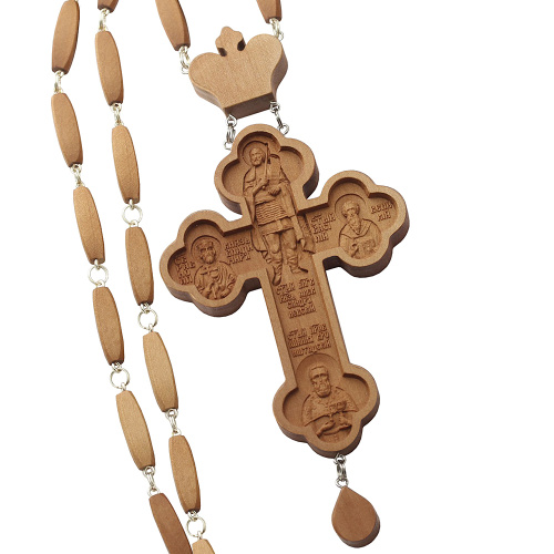 Крест наперсный "Наградной" деревянный светлый резной, с цепью, 8х17 см фото 3