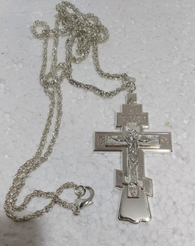 Крест наперсный с цепью, 6х11 см, никелирование, У-0671 фото 15