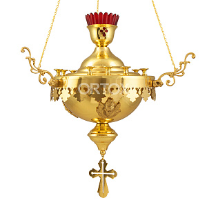 Лампада (кандило) большая на 9 свечей с херувимами, позолота (латунь, стекло)