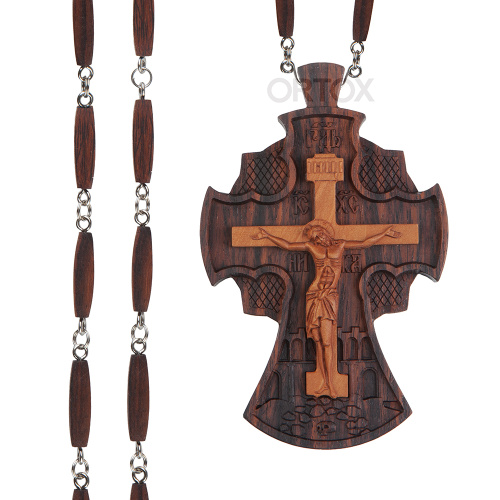 Крест наперсный "Наградной" деревянный резной, с цепью, 7х12 см фото 3