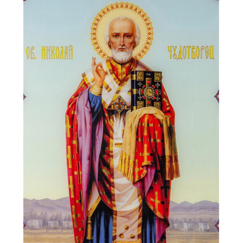 Икона большая храмовая святителя Николая Чудотворца, 80х117 см, УФ-печать на стекле фото 3