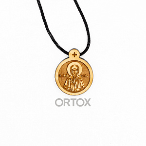 Образок деревянный с ликом святой блаженной Матроны Московской (круглая форма, высота 2,5 см)