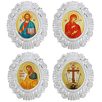 Накладки на митру (комплект из 4 штук) из ювелирного сплава в серебрении, с фианитами, №11