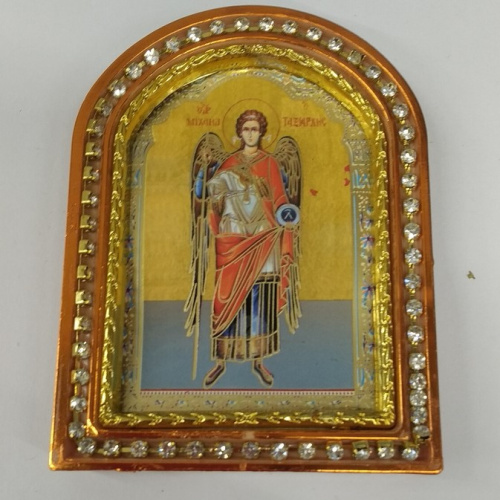 Икона настольная Архангела Михаила, пластиковая рамка, 6,4х8,6 см, У-0839 фото 2