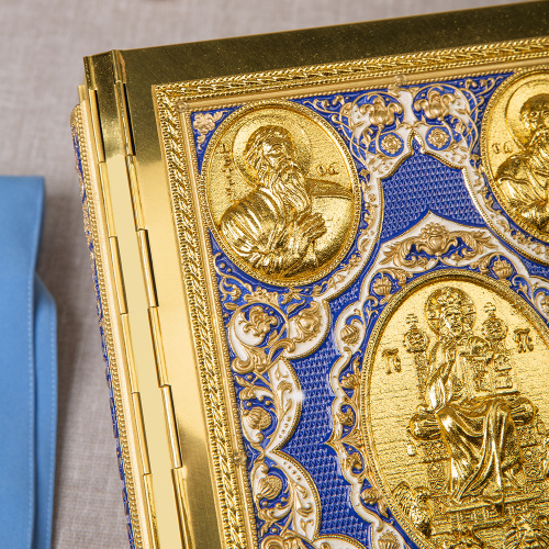 Апостол синий №2, полный оклад "под золото", эмаль, 23х30 см фото 6