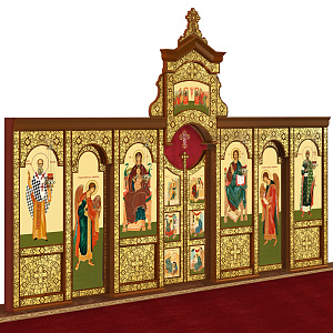 Иконостас деревянный "Суздальский" одноярусный, цвет "кипарис с золотом", 608х378х25,4 см (ясень)