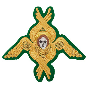 Херувим пришивной зеленый с золотом, 12,5х11 см (фильц)