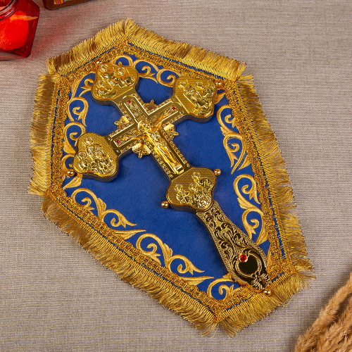 Крест напрестольный, гравировка, камни, цвет "под золото", 19,5х31 см фото 15