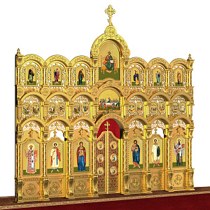 Иконостас "Благовещенский" трехъярусный позолоченный, 664х598,5х28 см (ясень, металл, краска)