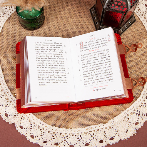 Евангелие требное малое красное, оклад "под бронзу", бархат, 12х16 см фото 4