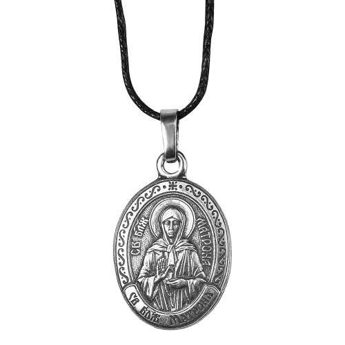 Образок мельхиоровый с ликом блаженной Матроны Московской овальной формы, серебрение фото 3