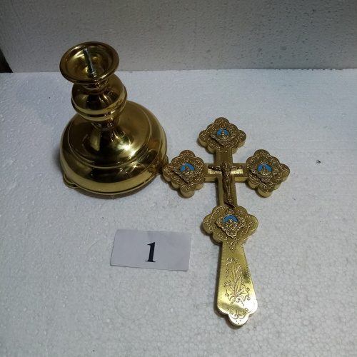 Крест настольный латунный с подставкой, эмаль, 15х44 см, У-0646 фото 4