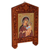 Икона Божией Матери "Иверская" на резной доске "Суздальская", холст с золочением