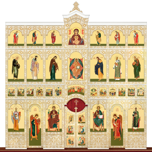 Иконостас деревянный "Суздальский" четырехъярусный белый с золотом (патина), 608х637х25,4 см фото 2 Иконостас деревянный "Суздальский" четырехъярусный белый с золотом (патина), 608х637х25,4 см фото 2