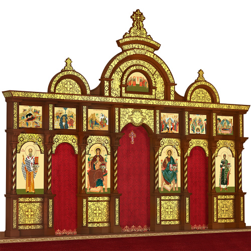 Иконостас деревянный резной "Владимирский" двухъярусный, цвет "кипарис" с золотом (поталь), 690х528х40 см фото 3 Иконостас деревянный резной "Владимирский" двухъярусный, цвет "кипарис" с золотом (поталь), 690х528х40 см фото 3