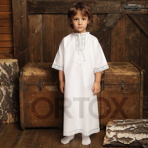 Рубашка для крещения "Традиция" белая из плотного сатина, размер в ассортименте фото 10