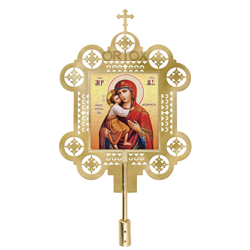 Запрестольные крест и икона с ликами Спасителя и Божией Матери "Феодоровская", комплект, латунь фото 3