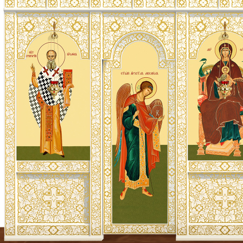 Иконостас деревянный "Суздальский" двухъярусный белый с золотом (патина), 608х378х25,4 см фото 4 Иконостас деревянный "Суздальский" двухъярусный белый с золотом (патина), 608х378х25,4 см фото 4