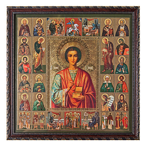 Икона великомученика и целителя Пантелеимона, 25х25 см, багетная рамка, подарочная упаковка (литография)