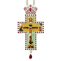 Крест латунный наперсный с цепью, серебрение