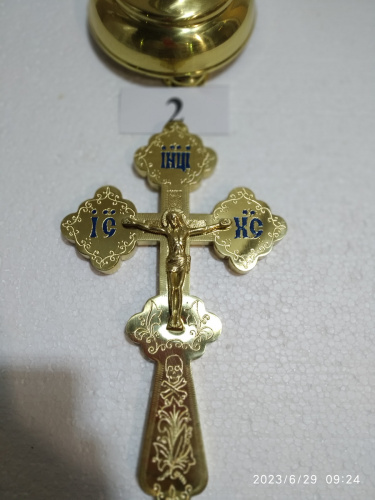 Крест настольный латунный с подставкой, эмаль, 15х41 см, У-0647 фото 10