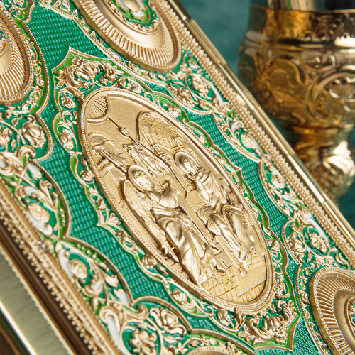 Апостол зелёный, полный оклад "под золото", эмаль, 23х30 см фото 6