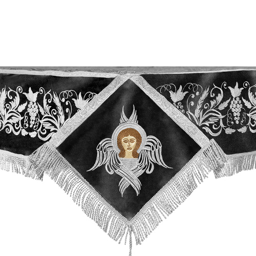 Пелена на престол комбинированная, черная с серебром, вышивка фото 2 Пелена на престол комбинированная, черная с серебром, вышивка фото 2