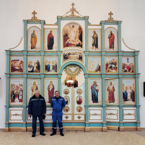 Иконостас трехъярусный (Архангельская область), бело-голубой с золотом (патина), 585х588х25 см фото 4 Иконостас трехъярусный (Архангельская область), бело-голубой с золотом (патина), 585х588х25 см фото 4