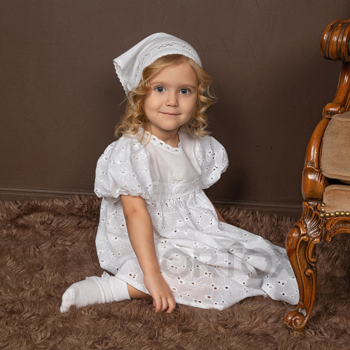 Платье для крещения "Анютины глазки" для девочки белое из муслина, размер в ассортименте фото 5