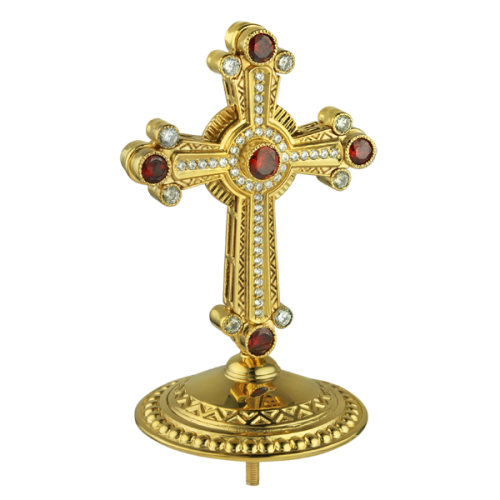 Крест на митру №6, латунный в позолоте с камнями фото 4