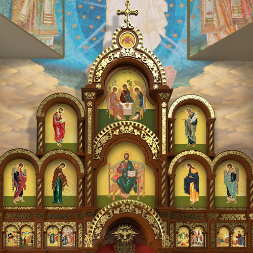 Иконостас четырехъярусный (г. Омск), цвет "кипарис" с золотом (поталь), 1195х777х47,9 см фото 5