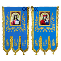 Хоругви вышитые голубые "Три колоса", комплект, 65х140 см, литография