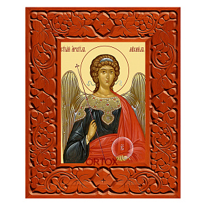 Икона Архангела Михаила в резной рамке, цвет "кипарис", ширина рамки 12 см (29,7x42 см (А3))