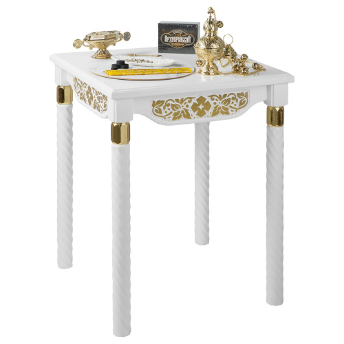 Стол "Суздальский" белый с золотом (поталь), на 4 ножках, 60х60х76 см фото 3