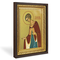 Икона великомученика Димитрия Солунского, в широком багете, цвет "темный дуб", на холсте, с золочением