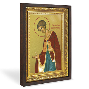 Икона великомученика Димитрия Солунского, в широком багете, цвет "темный дуб", на холсте, с золочением (33,5х42,2 см (под икону А4))