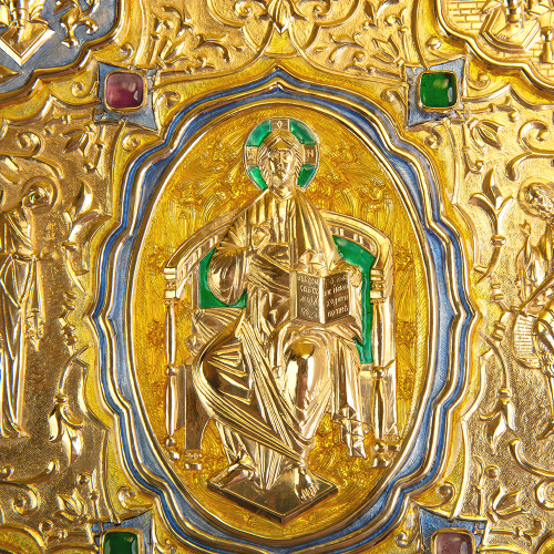 Евангелие напрестольное, латунный оклад в позолоте, камни, эмаль, 29х36 см фото 7
