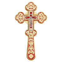 Крест требный, цинковый сплав, красная эмаль, камни, 11х20,5 см