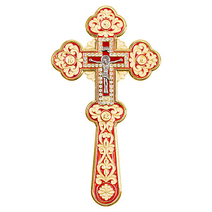 Крест требный, цинковый сплав, красная эмаль, камни, 11х20,5 см (гравировка)