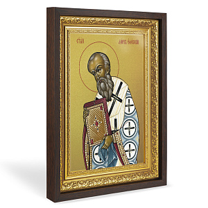 Икона святителя Марка Эфесского, в широком багете, цвет "темный дуб", на холсте, с золочением (33,5х42,2 см (под икону А4))