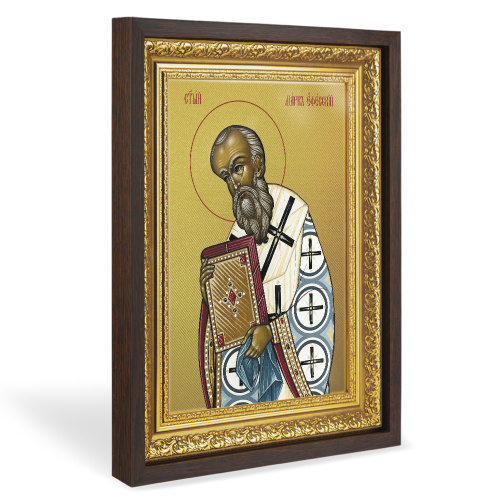 Икона святителя Марка Эфесского, в широком багете, цвет "темный дуб", на холсте, с золочением