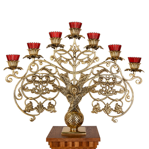 Семисвечник запрестольный латунный на деревянном основании, 87х180 см фото 4