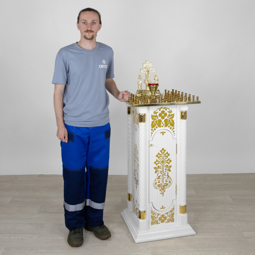Панихидный стол на 36-50 свечей "Суздальский" белый с золотом (поталь), тумба, 46х46х100 см фото 14