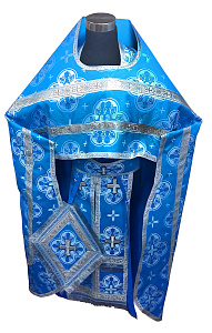 Иерейское облачение голубое, шелк, машинная вышивка (серебряный галун с рисунком "крест")