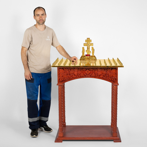 Панихидный стол на 70-100 свечей "Суздальский", цвет "кипарис", колонны, резьба фото 7