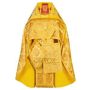Иерейское облачение вышитое желтое с иконой святителя Николая Чудотворца, парча, бархат (размер 50)