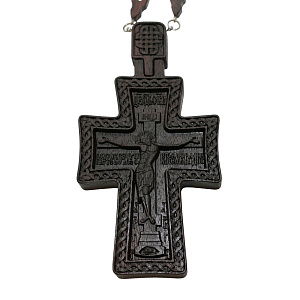 Крест наперсный "Наградной" деревянный резной, с цепью, 7х13,5 см (защитный лак)
